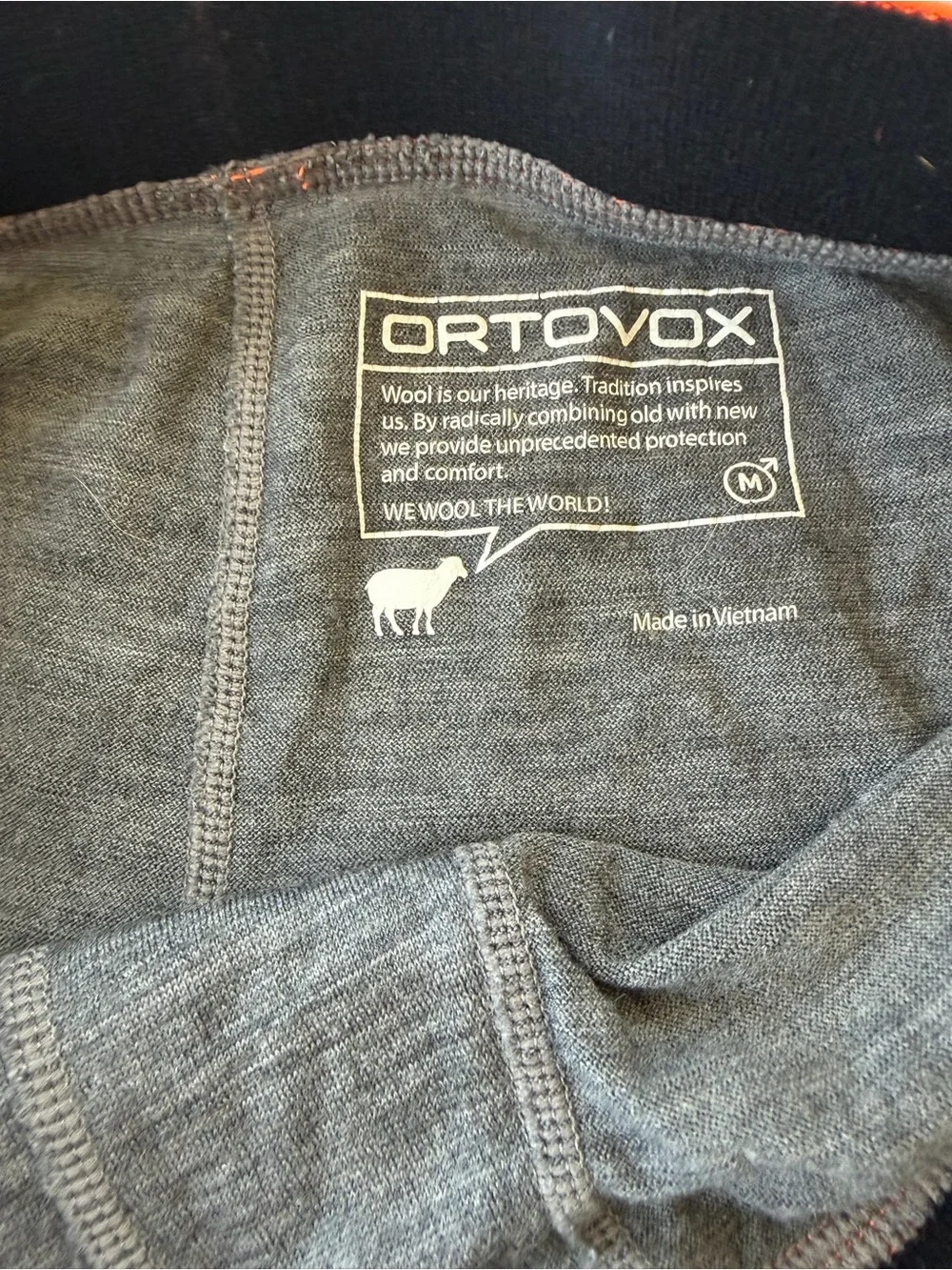 Ortovox Merino Base Layer Pants - Gray with Orange Waistband - Picture 3 of 3